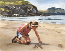 Load image into Gallery viewer, Girl on beach Painting, Posters, Prints, Originals, Commissions , Fine Art - from original oil painting by James Coates
