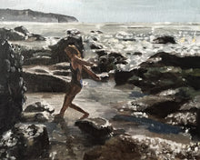 Load image into Gallery viewer, Girl on rocks Painting, Beach art ,Beach Prints, Fine Art - from original oil painting by James Coates
