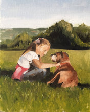 Load image into Gallery viewer, Girl and dog Painting, child Poster, dog Wall art, Canvas Print, Fine Art - from original oil painting by James Coates
