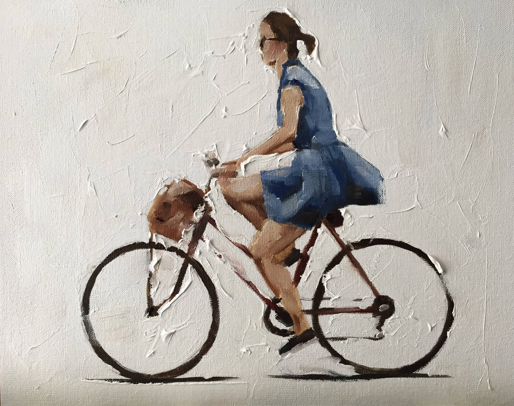 Girl on Bicycle Painting, PRINTS, Canvas, Commissions, Fine Art - from original oil painting by James Coates