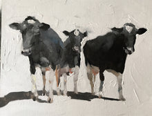 Load image into Gallery viewer, Three black Cows Painting, Prints, Canvas, Posters, Originals, Commissions, Fine Art - from original oil painting by James Coates
