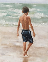 Load image into Gallery viewer, Boy on beach Painting, Beach art ,Beach Prints, children Fine Art - from original oil painting by James Coates

