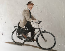 Load image into Gallery viewer, Man -Bicycle Painting - Cycling art - Cycling Poster - Cycling Print - Fine Art - from original oil painting by James Coates
