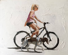 Load image into Gallery viewer, Woman cycling -Bicycle Painting - Cycling art - Cycling Poster - Cycling Print - Fine Art - from original oil painting by James Coates
