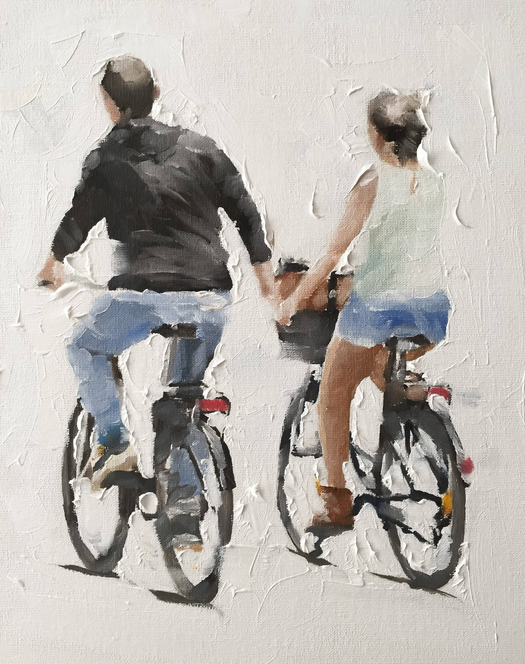 Couple cycling Painting , Cycling Poster, Cyclists Wall art, Cyclists Canvas Print, Fine Art, from original oil painting by James Coates