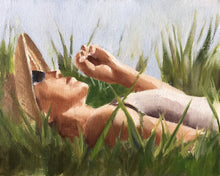 Load image into Gallery viewer, Woman on grass - Painting -Wall art - Canvas Print - Fine Art - from original oil painting by James Coates
