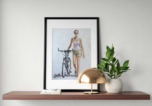 Load image into Gallery viewer, Woman and bike Painting, Prints, Canvas, Poster, Originals, commissions - Fine Art - from original oil painting by James Coates
