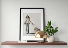 Load image into Gallery viewer, Girl walking dog - Painting  -Dog art - Dog Prints - Fine Art - from original oil painting by James Coates
