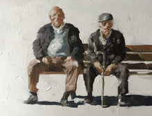 Load image into Gallery viewer, Men on bench , Painting, Poster, Wall art , Canvas Print - Fine Art - from original oil painting by James Coates
