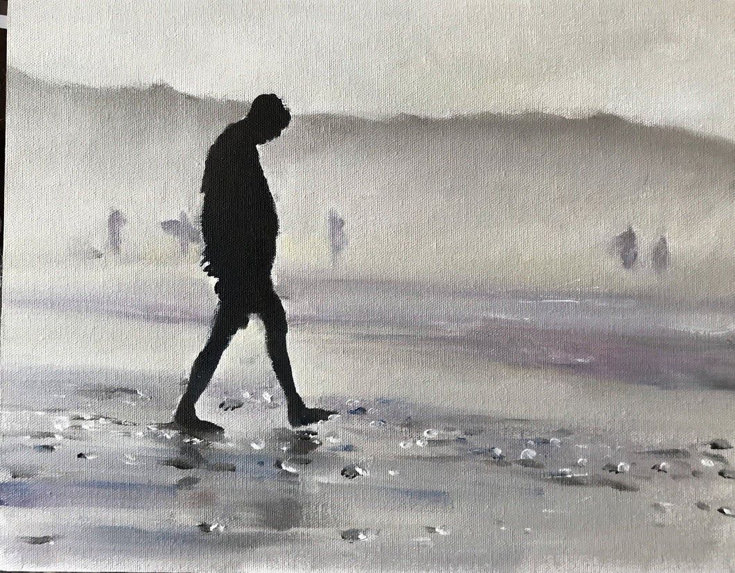 Shadow man on the  beach Painting, Pints, Canvas,  Posters, Originals, Commissions, Fine Art - from original oil painting by James Coates