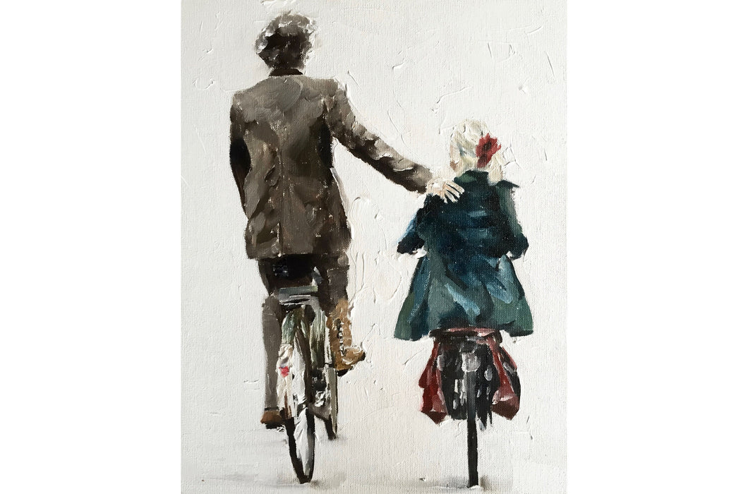 Man and Child Cycling Painting, Prints, Canvas, Posters, Originals, Commissions, Fine Art - from original oil painting by James Coates