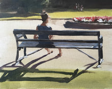 Load image into Gallery viewer, Woman on bench Painting, Poster. Print, Wall art, Canvas Print - Fine Art - from original oil painting by James Coates

