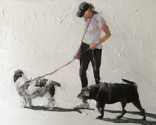 Load image into Gallery viewer, Dog walker Painting, PRINTS, Canvas, Posters, Originals, Commissions - Fine Art - from original oil painting by James Coates
