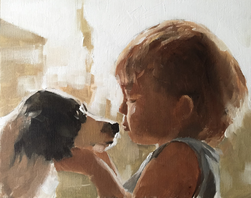 Boy and dog - Painting - Poster - Wall art - Canvas Print - Fine Art - from original oil painting by James Coates