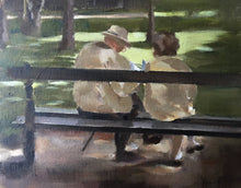 Load image into Gallery viewer, Couple sitting on bench Painting, PRINTS, Canvas, Poster, Commissions- Fine Art - from original oil painting by James Coates
