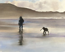 Load image into Gallery viewer, Man and Dog on beach Painting, Prints, Commissions, Posters, Fine Art - from original oil painting by James Coates
