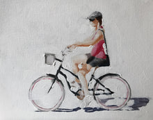 Load image into Gallery viewer, Woman cycling Painting, girl poster, bike Wall art, Canvas Print, Fine Art - from original oil painting by James Coates
