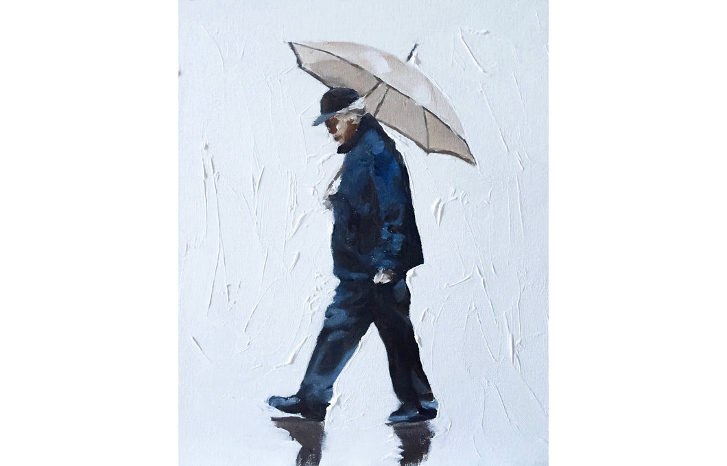 Man walking in the rain Painting, Prints, Canvas, Posters, Originals, Commissions - Fine Art - from original oil painting by James Coates