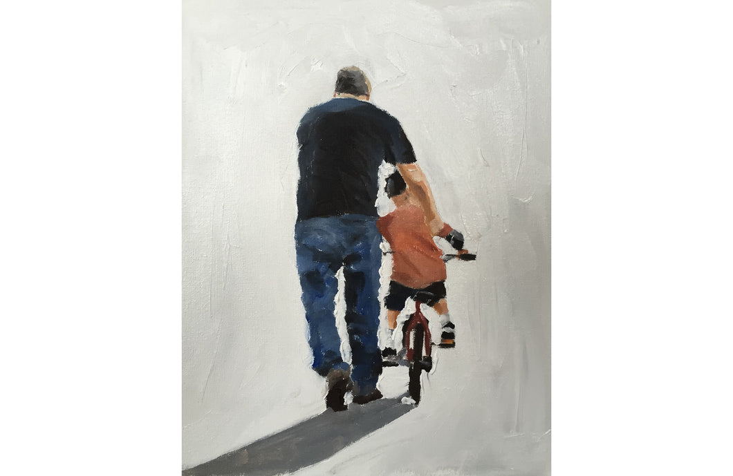 Daddy and son -Bicycle Painting - Cycling art - Cycling Poster - Cycling Print - Fine Art - from original oil painting by James Coates
