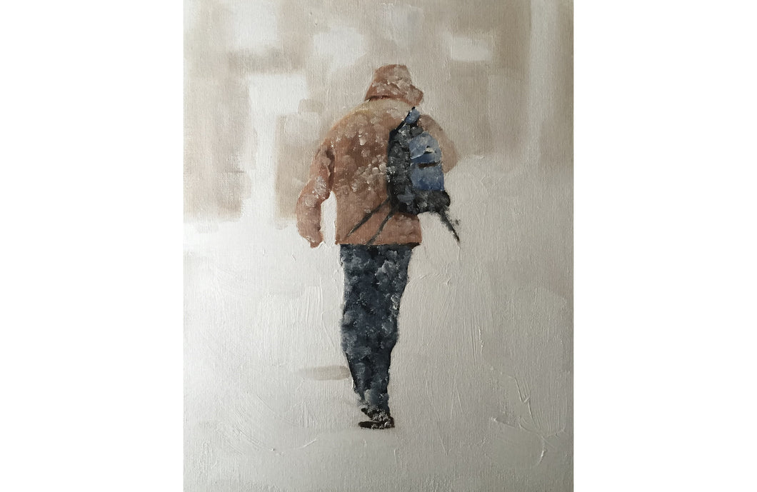 Man walking in the snow Painting, Prints,  Posters, Originals, commissions - Fine Art - from original oil painting by James Coates