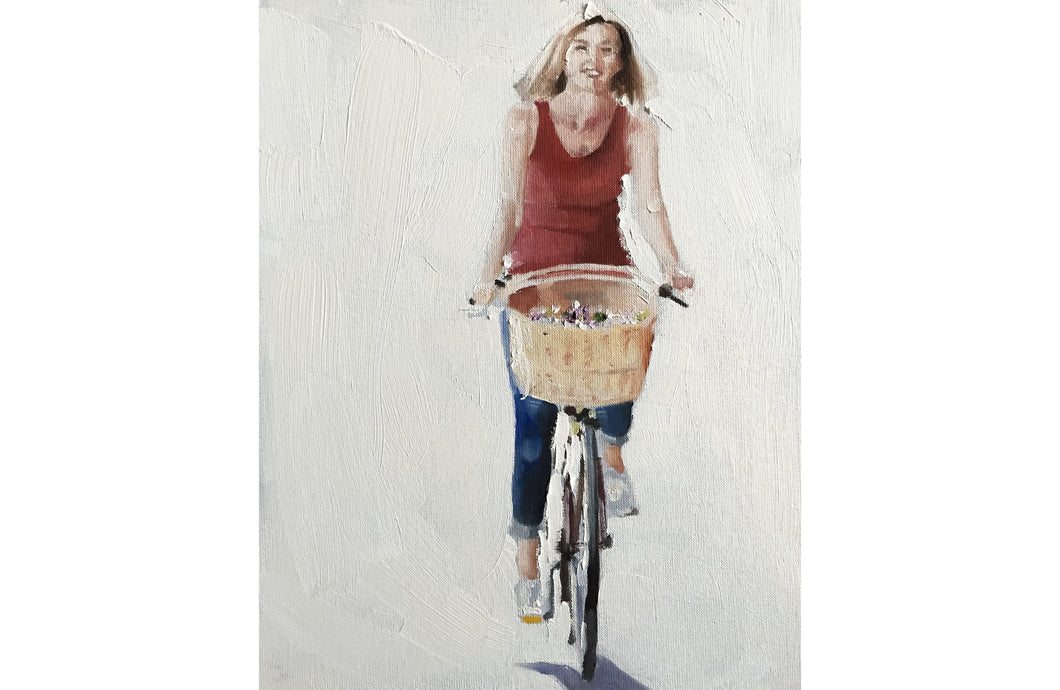 Woman on Bike Painting, Prints, Canvas, Posters, Originals, Commissions,  Fine Art - from original oil painting by James Coates