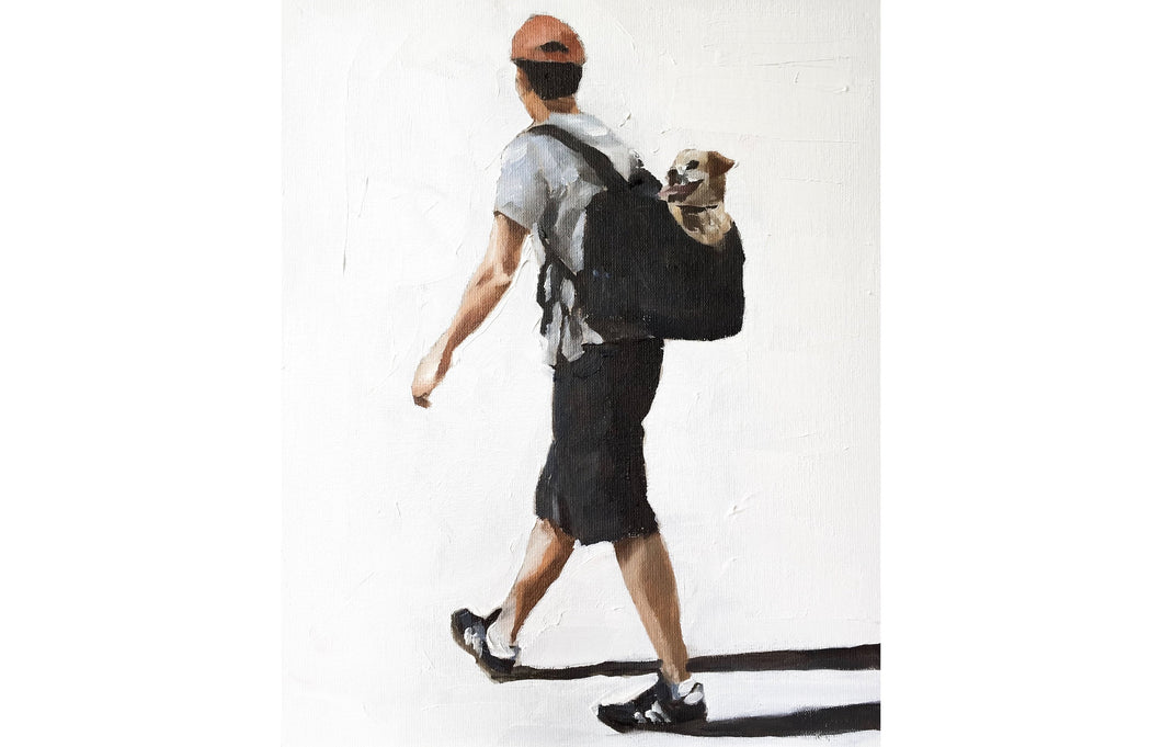 Dog in Back pack Painting, Prints, Canvas, Posters, Originals, Commissions, Fine Art - from original oil painting by James Coates