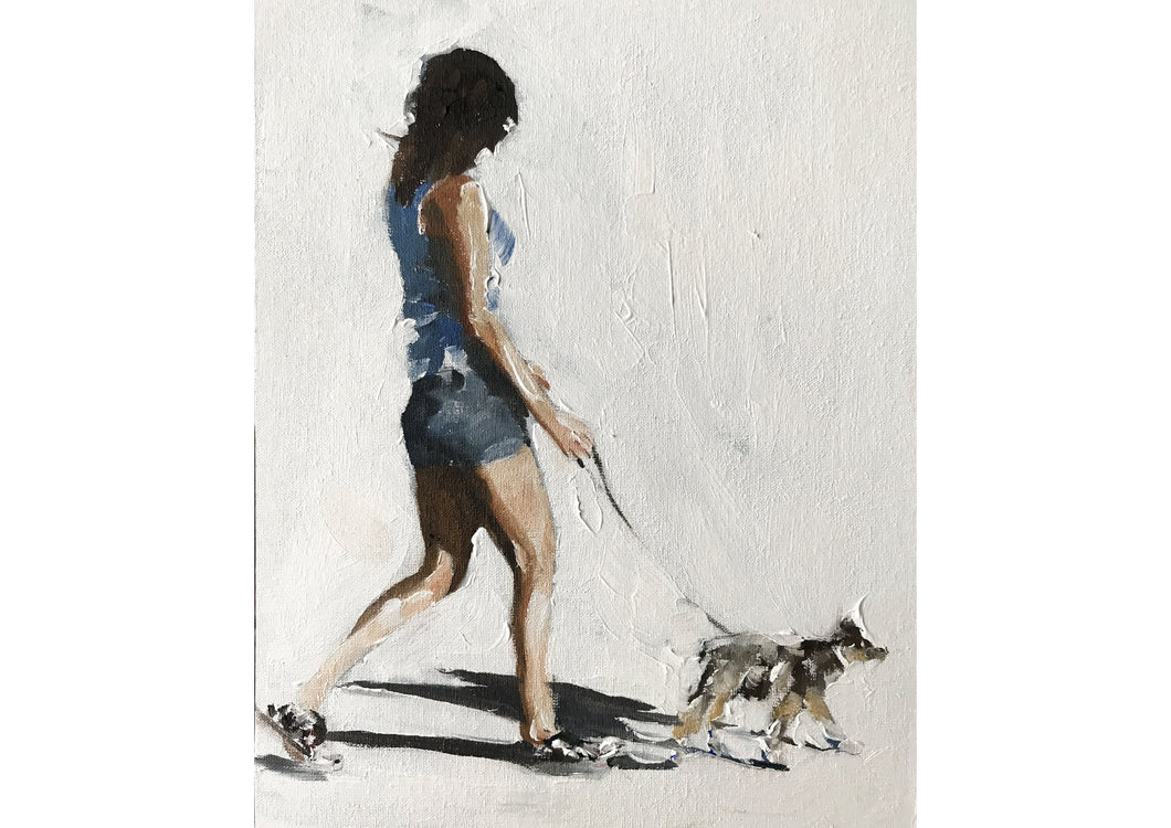 Woman walking Dog Painting - Dog art - Dog Print - Fine Art - from original oil painting by James Coates