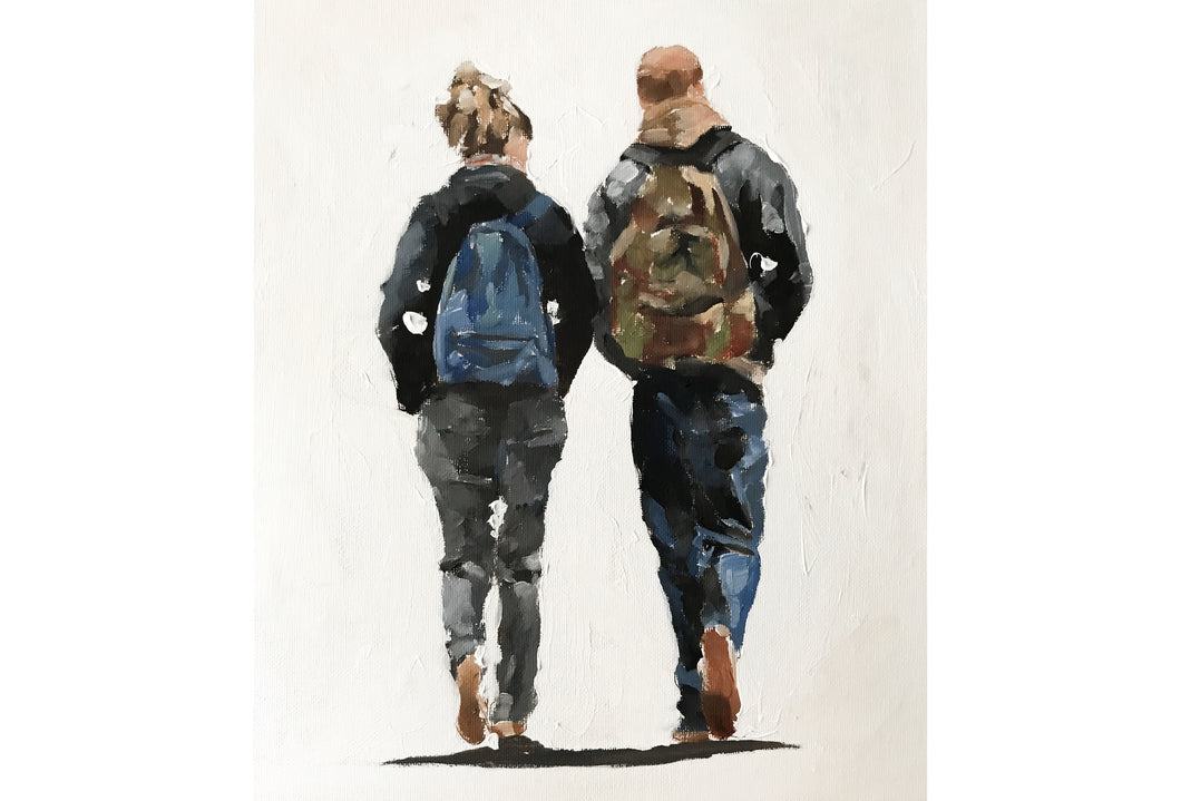 Couple Hiking Painting, PRINTS, Canvas,  Poster , Commissions, Fine Art - from original oil painting by James Coates