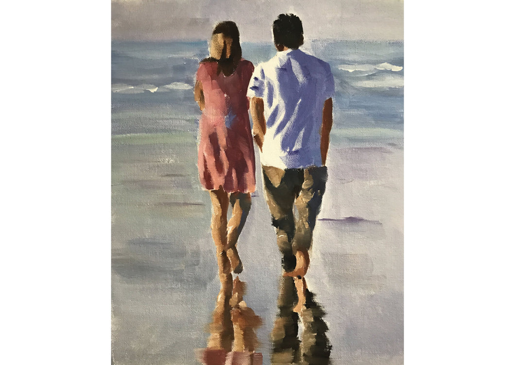 Couple on beach Painting, PRINTS, Canvas, Poster, Commissions, Fine Art - from original oil painting by James Coates