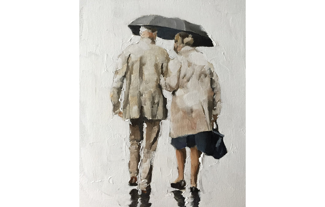 Couple in the rain Painting, Posters, Prints, Wall art, commissions, Fine Art - from original oil painting by James Coates
