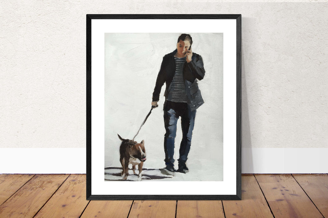 Man walking Dog Painting, Prints,Canvas, Poster, Originals, Commissions - Fine Art - from original oil painting by James Coates