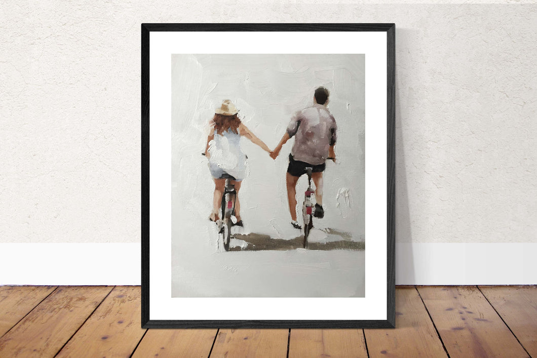Couple cycling Painting, Prints, Canvas, Posters, Originals, Commissions, Fine Art - from original oil painting by James Coates