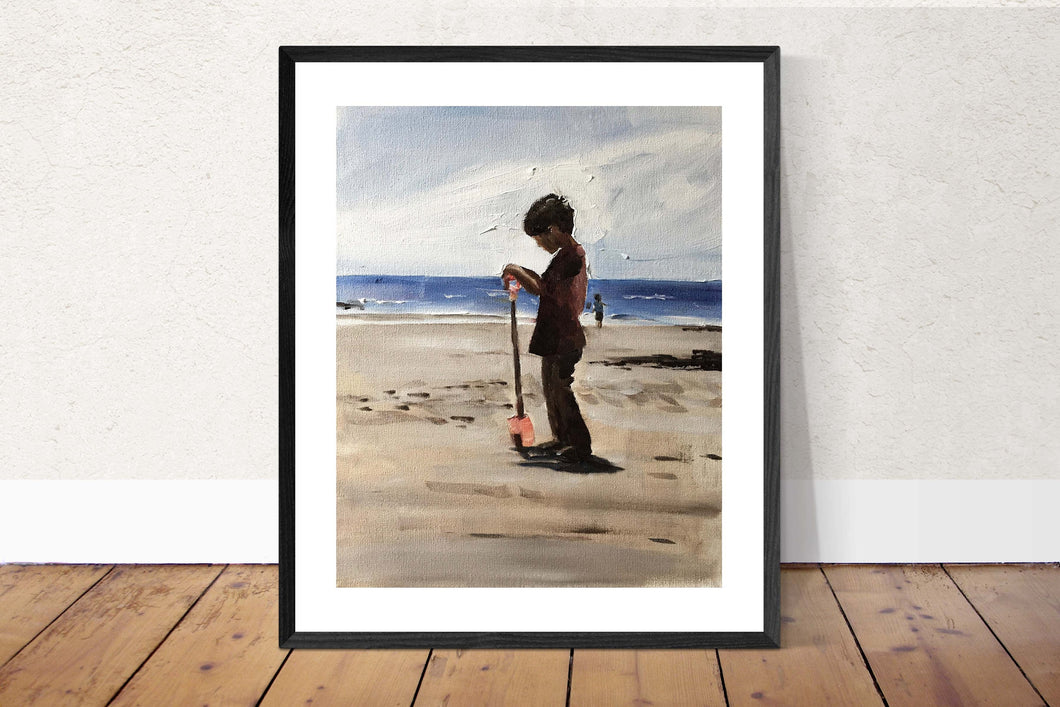 Child on beach Painting, PRINTS, Canvas, Posters, Originals, Commissions - Fine Art - from original oil painting by James Coates