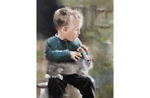 Load image into Gallery viewer, Boy with rabbit - Painting - Poster - Wall art - Canvas Print - Fine Art - from original oil painting by James Coates
