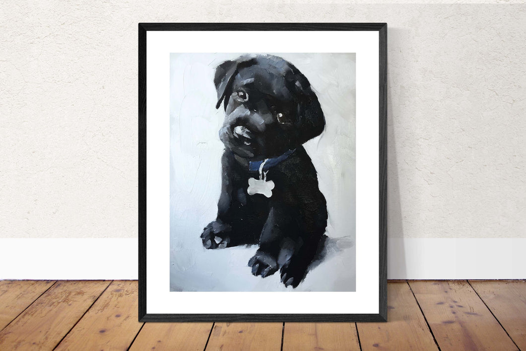 Black Labrador Puppy Painting, Canvas, Posters, Commissions, Fine Art - from original oil painting by James Coates