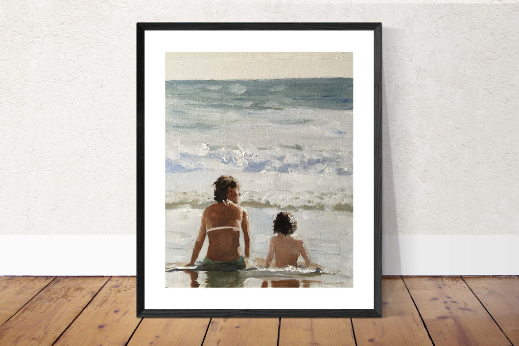 Family on beach Painting, Beach art ,Beach Prints ,Fine Art - from original oil painting by James Coates
