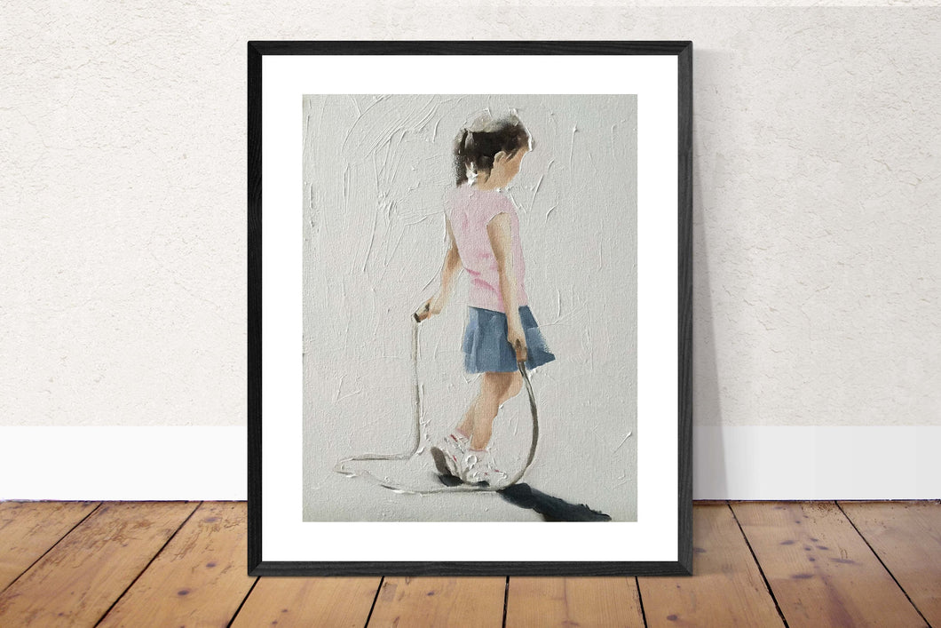 Girl skipping Painting, PRINTS, Canvas,Poster, Commissions, Fine Art - from original oil painting by James Coates