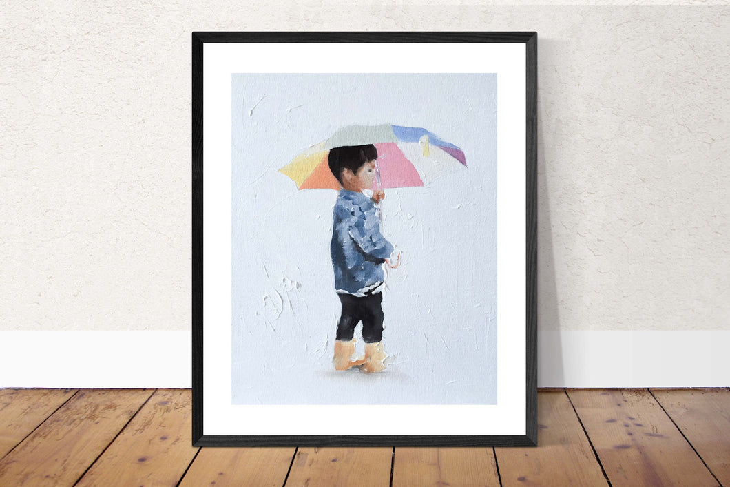 Boy with umbrella Painting, PRINTS, Canvas, Painting, Commissions - Fine Art - from original oil painting by James Coates