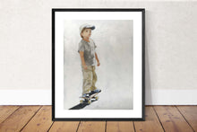 Load image into Gallery viewer, Child skate boarding painting , Prints, Canvas, Originals, Commissions, Fine Art - from original oil painting by James Coates
