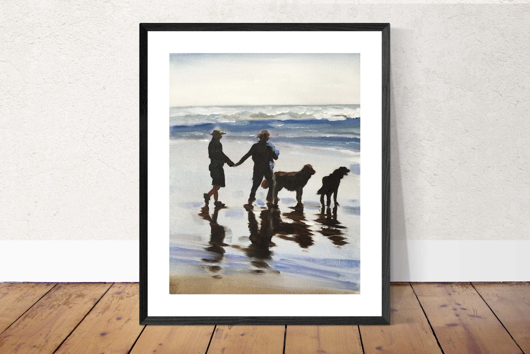 dog walking on beach - Painting Beach art - Beach Prints - Fine Art - from original oil painting by James Coates