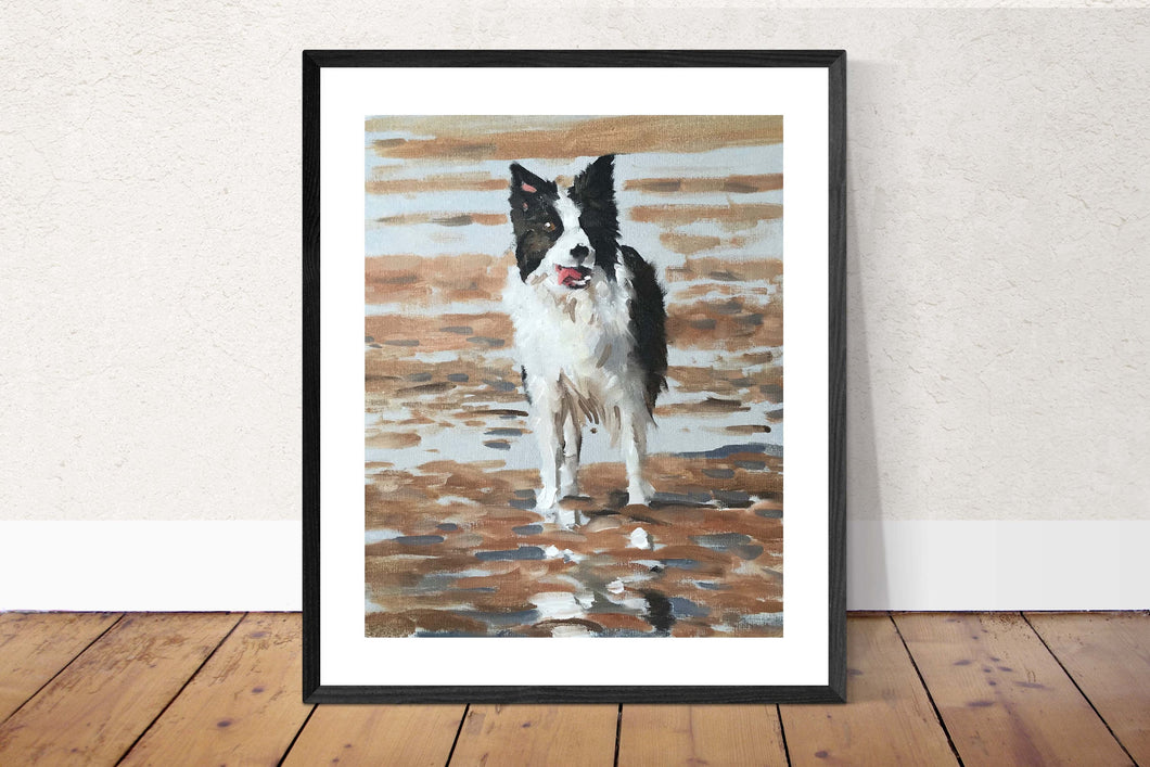 Dog on beach Painting, PRINTS, Canvas, Posters, Commissions, Fine Art - from original oil painting by James Coates