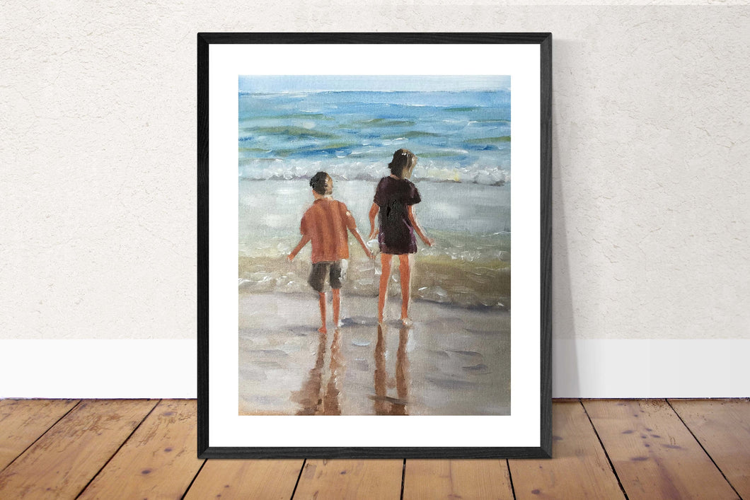 Children at Beach Painting - Poster - Wall art - Canvas Print - Fine Art - from original oil painting by James Coates