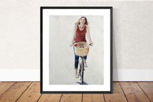 Load image into Gallery viewer, Woman on Bike Painting, Prints, Canvas, Posters, Originals, Commissions,  Fine Art - from original oil painting by James Coates
