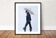 Load image into Gallery viewer, Man walking in the rain Painting, Prints, Canvas, Posters, Originals, Commissions - Fine Art - from original oil painting by James Coates
