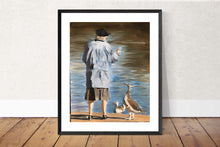 Load image into Gallery viewer, Feeding ducks Painting, Park Wall art, Canvas Print, Fine Art - from original oil painting by James Coates
