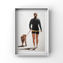 Load image into Gallery viewer, Woman walking dog Painting, PRINTS, Canvas, Posters, Originals, Commissions - Fine Art, from original oil painting by James Coates
