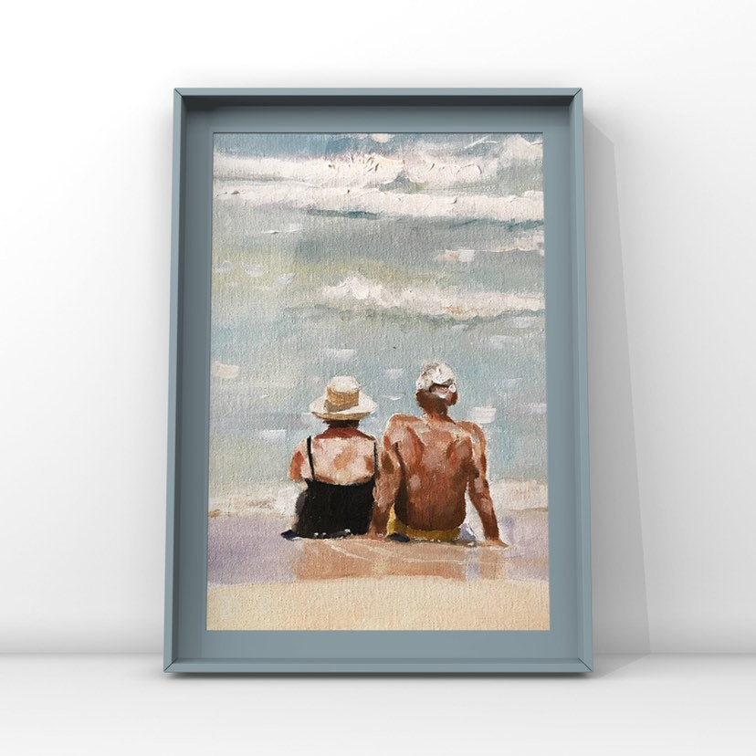 Couple on beach Painting, Beach art, Beach Prints, Beach Fine Art, from original oil painting by James Coates