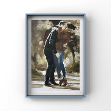 Load image into Gallery viewer, Couple embracing Painting, Poster, Prints, Commissions,  Fine Art - from original oil painting by James Coates
