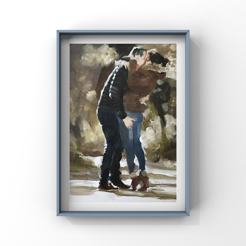 Couple embracing Painting, Poster, Prints, Commissions,  Fine Art - from original oil painting by James Coates