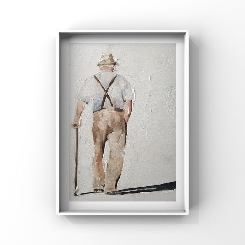 Old man Painting, Old man with cane Poster, man with cane Wall art , Canvas Print - Fine Art - from original oil painting by James Coates